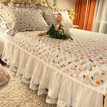 Bed cover Bed skirt type single piece cotton bed single set of dust cover princess style lace non-slip cotton Thick bed apron cover