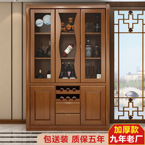 Solid wood wine cabinet Oak two-door three-door storage cabinet household high wine cabinet living room dining room side cabinet Chinese style