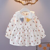 2021 Spring and autumn new girls dress Korean version of cute cotton floral princess skirt Super-western baby long sleeve