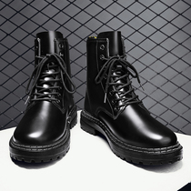 Mens shoes Summer breathable trendy men Inlenwind leisure leather shoes Black overalls High help Martin boots Waterproof Leather Boots