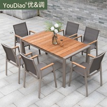 Outdoor outdoor leisure teak table and chair combination set outdoor courtyard sun room terrace simple waterproof sunscreen