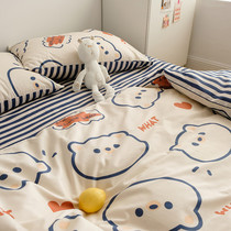 ins wind small fresh bed four-piece cotton cotton duvet cover 1 81 5m student dormitory three-piece big face cat