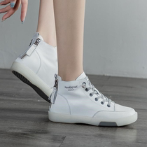 Ohpearl leather high-top shoes women 2021 autumn new Joker beef tendon soft leather short boots soft bottom flat Martin boots