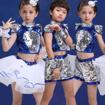 61 children acting out of fluffy skirt male girl sequin dance with young children jazz dance to modern dance