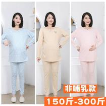 Pregnant women autumn pants suit plus fat plus size 200 jin 250 300 Jin autumn winter pajamas cotton thermal underwear