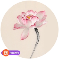 (Full picture) Su embroidery DIY kit embroidery 3 joint lotus flower Su embroidery material package self-embroidery send tutorial