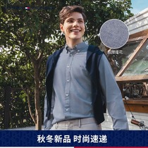 Tommy 21 new autumn and winter mens simple cotton texture jacquard small embroidered standard long sleeve casual shirt 19023