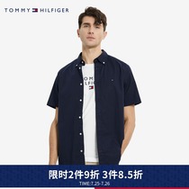 Tommy 21 new spring and summer mens youth popular cotton small embroidered label casual short-sleeved shirt 18405