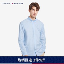 Tommy 21 new spring and autumn mens business classic cotton embroidery flag solid color long sleeve shirt 15649