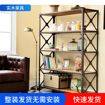 American LOFT retro floor living room Iron bookshelf shelf partition shelf kitchen partition solid wood shelf