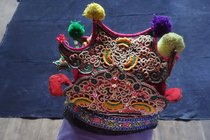Xiangyin Pavilion looking for a bosom friend Dong hat cotton silk thread pure hand embroidery inner diameter about 19cm c-775