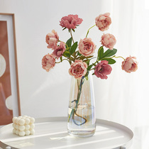 Nordic ins style simple flowers ornaments living room desktop flower arrangement dried flowers transparent rose glass vase bedroom