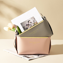 Modern housewife storage box desktop light luxury cosmetics collection sundries large capacity foldable leather living room storage basket