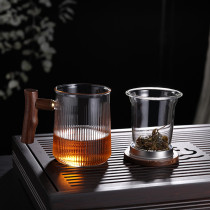 Japanese super tea water separation tea cup Vertical hammer pattern side handle glass Mens and womens Japanese water cup net safflower tea cup