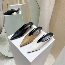 Conspicuine custard half slippers female outside wearing 2021 spring new 100 hitch kitten heel cool drag woman with Mueller half-to-shoe