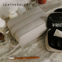 Leatherology Genuine Leather Wash Bag Men Business Hand Makeup Bag Large Capacity Double Zip Travel Containing Bag