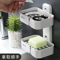 Soap box wall-mounted double-layer creative drain non-hole shelf toilet household soap suction cup Wall soap box