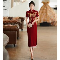 Toast service bride cheongsam autumn wine red engagement dress dress Chinese thanks banquet thin tassel female spring and autumn