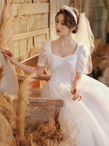 Satin wedding dress pregnant woman bride high waist Belly Belly light wedding dress 2021 New temperament cover thick arm simple small man