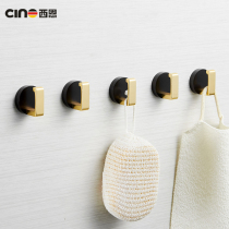 Space aluminum free punch toilet adhesive hook light luxury wind black golden coat hook sub-metal entrance door-to-door single adhesive hook