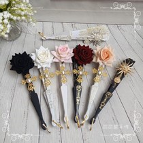 Lolita fan Lace fan Gorgeous retro European style rose folding fan Diablo Comic show cos props accessories