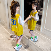 Girl Suit Summer Dress Trendy Ocean Air 2022 New CUHK Tong Girls Summer Pure Cotton Children Sports Ball Clothes