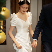 Famous) love letter toast summer 2021 new bride white satin light wedding wedding engagement small evening dress women