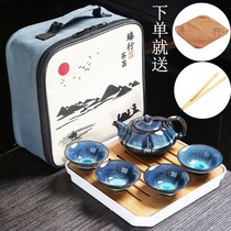 2021 Kung Fu tea set Household set Drinking tea Teapot Teacup Tea tray Ceramic tea table Jianzhan Travel tea ceremony