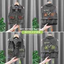 Childrens denim vest spring and autumn 2021 new boys autumn fried street vest male baby waistcoat horse clip outside wear