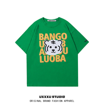 UXXXUSUDIO Original State Tide Card Fun Tiger Letter Printed Ins Nets Red Fried Street Short Teak T MEN AND WOMEN