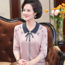 Mother autumn winter dress with collar long sleeve T-shirt middle-aged women thin coat 50-60 years old old spring and autumn base shirt