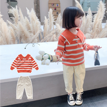 Girls sweater set 2021 spring and autumn childrens clothing new Korean baby children Net red ocean trend two-piece set