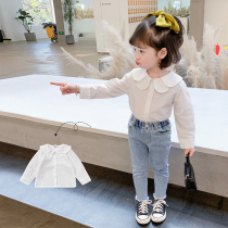 Girl Shirt Spring Autumn Slim Fit Woman Baby Shirt Cardiovert Baby Boomer Wave Korean Version Casual Long Sleeve Foreign Air Blouse