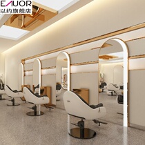 Customized wall-mounted LED touch hairdressing barber shop tide mirror table Net red hair salon dedicated single-sided wall mirror