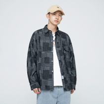 Spring and autumn long sleeve Joker denim plaid shirt male Japanese tooling shirt Korean fashion casual loose jacket