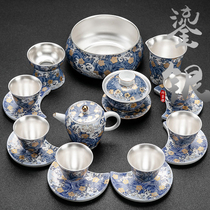 Kunde enamel gilt silver tea set set set of household living room Ceramic Kung Fu tea pot cover bowl Tea cup gift box