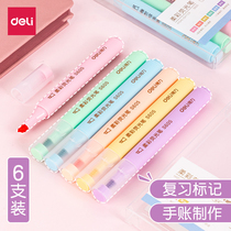 Deli soft color highlighter pen students use key marker pen to take notes Childrens Painting axe pen triangle pen macaron color pen 6 color marker pens light color hand account pen