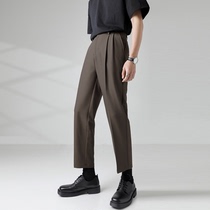  Drooping loose nine-point casual pants Mens ins light cooked wind straight casual pants net red coffee trousers Korean trousers tide