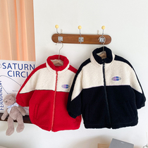 Girls wool coat plus velvet thickened warm winter clothes foreign children Baby Silver Fox velvet cotton coat tide