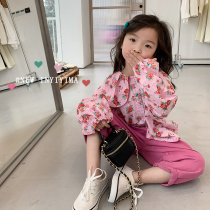 Yi Yima Spring Summer New Child Han version Long sleeves Shirt Girl Blouse Blouse Girl Blouse Dolly Turtlenecks with Lining Clothes Tide