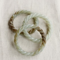 Xinjiang Hetian Jade and final material sugar blue and white material twist bracelet rubber Silk Palace thread hollow round bracelet