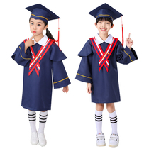 Childrens Doctoral Costume Kindergarten Dark Blue Bachelors Suit Hat Primary and Secondary School Students Graduation Robe Graduation Season Photo Performance Costume