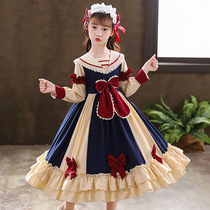 APlimit girls dress cute Lolita spring and autumn temperament birthday bow skirt dress