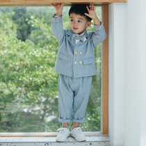 Boys Spring and Autumn Suit Childrens Year Dress Set Western Flower Boy Leisure British Handsome Suit Three Piece Set