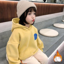 Girls cartoon sweater plus velvet thickened childrens fashion hooded long sleeve baby Foreign style wearing pullover top