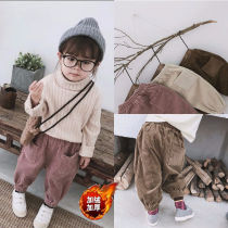 Childrens clothing pants Spring and Autumn new autumn and winter plus velvet thickened small children corduroy loose trousers