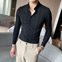 Tide brand mens vertical striped shirt long sleeve slim Korean trend no Iron Shirt men Business casual handsome shirt