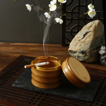 Home retro ashtray with lid bamboo wood windproof creative personality ashtray simple modern ornaments decorative ashtray