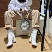 MaisonMagica and nude boots MM6 Toe Shoes Ins Pig Hooves Coarse Heel Leather Short Boots Women Shoes Tabi Martin boots