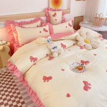 Net Red Princess Wind Bed Accessories Four Pieces Of Pure Cotton All-cotton Butterfly Knot Lace Quilt Cover Minimalist Bed Skirt Style